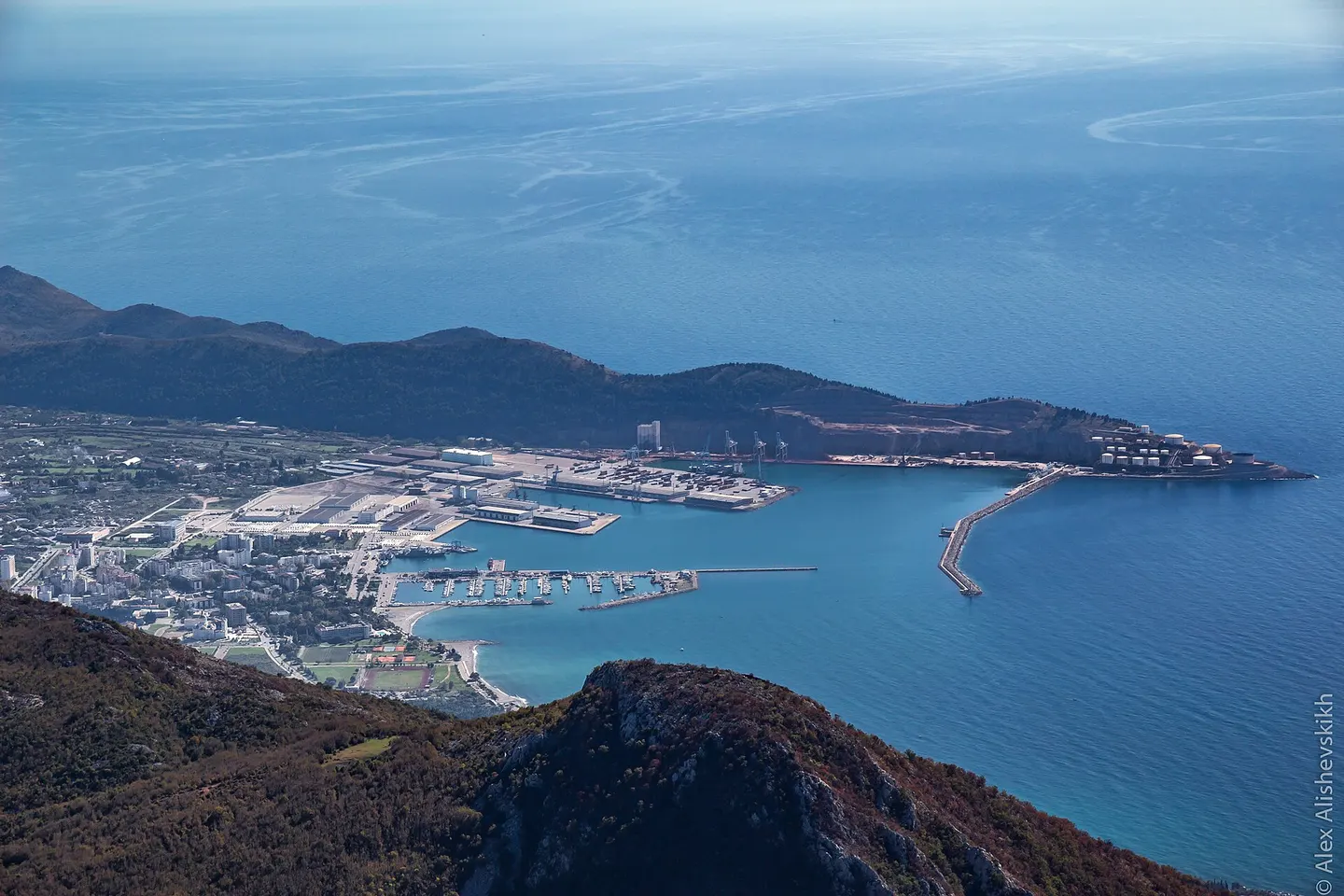 Wide view of the Port of Bar and coast from the mountains